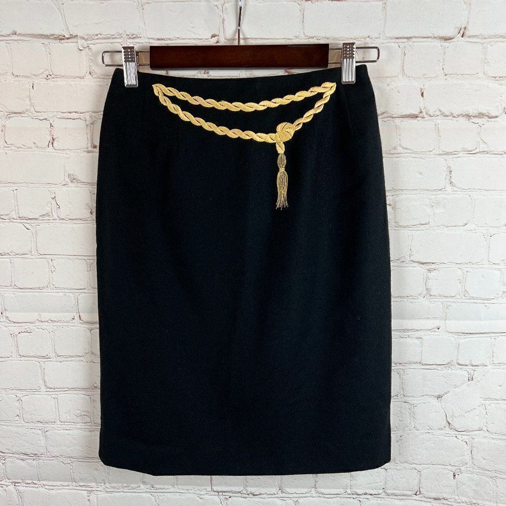 ANN TAYLOR STUDIO embroidered black wool straight pencil classic skirt size 4 - Picture 1 of 5